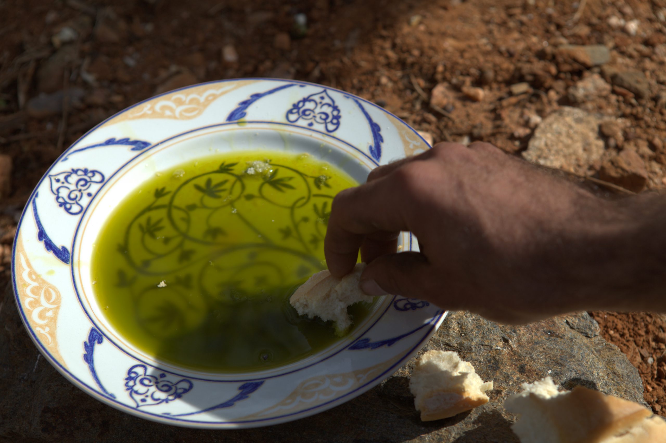 El aceite de oliva ayuda a prevenir enfermedades, mojando pan en aceite de oliva Quaryat Dillar. Prevención del cáncer y otras enfermedades como la diabetes tipo II y las enfermedades cardiovasculares